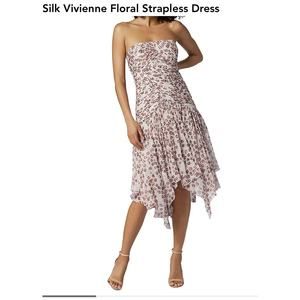 Joie Vivienne Floral Strapless 100%‎ Silk Dress NWT $448 Size 12 Drop Waist Ruch